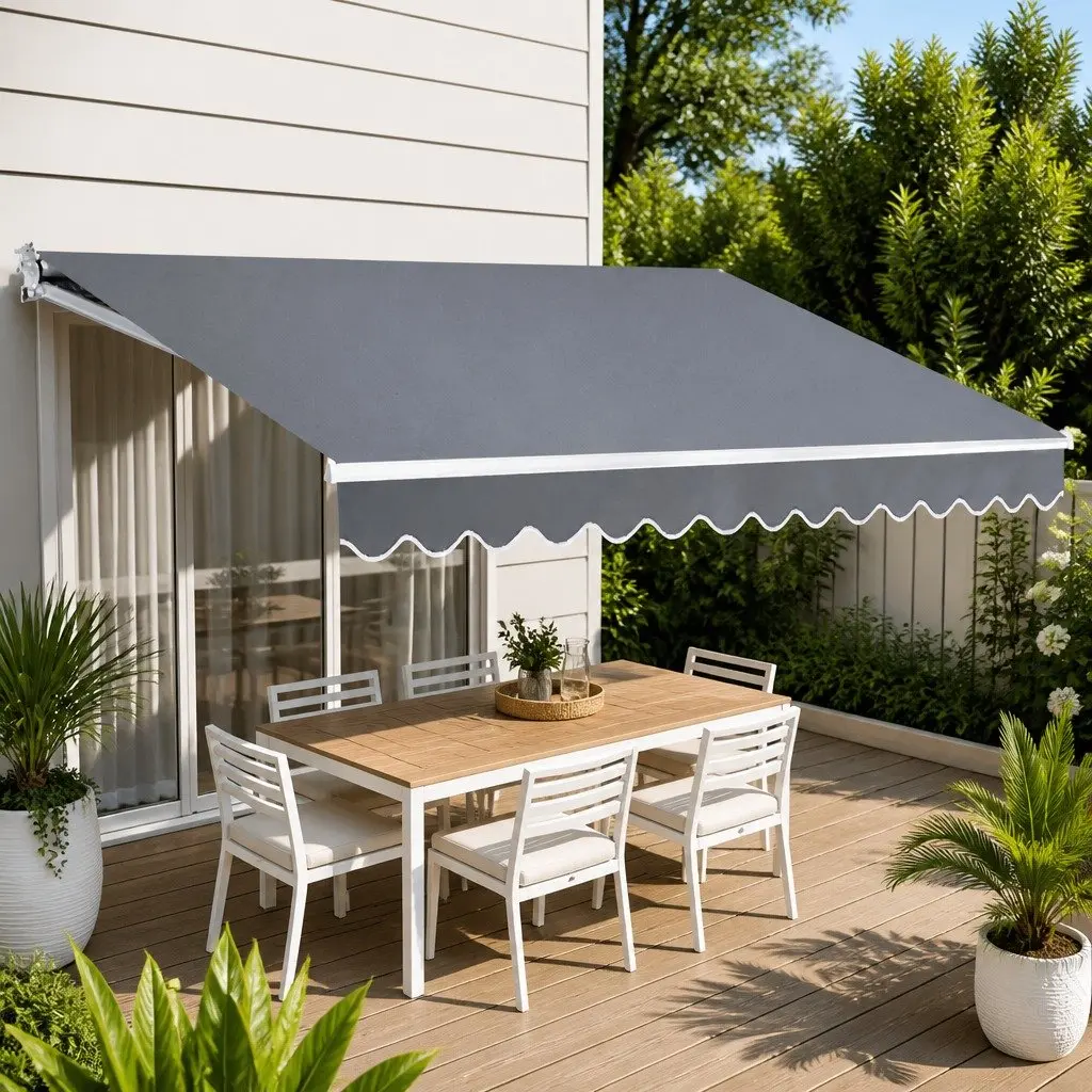 Folding Arm Awning Manual Sunshade Garden Patio 4M x 3M Pearl Grey