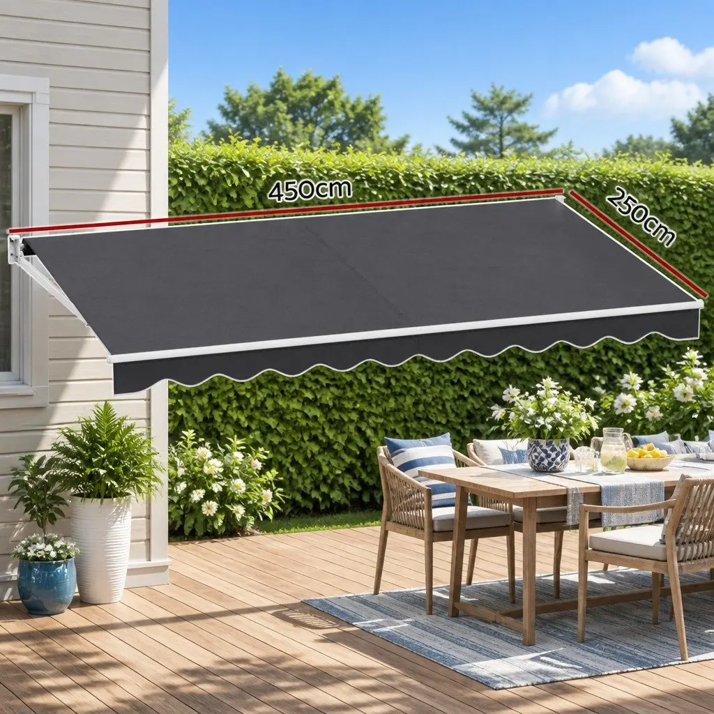 Folding Arm Awning Outdoor Shade 4.5M x 2.5M Grey
