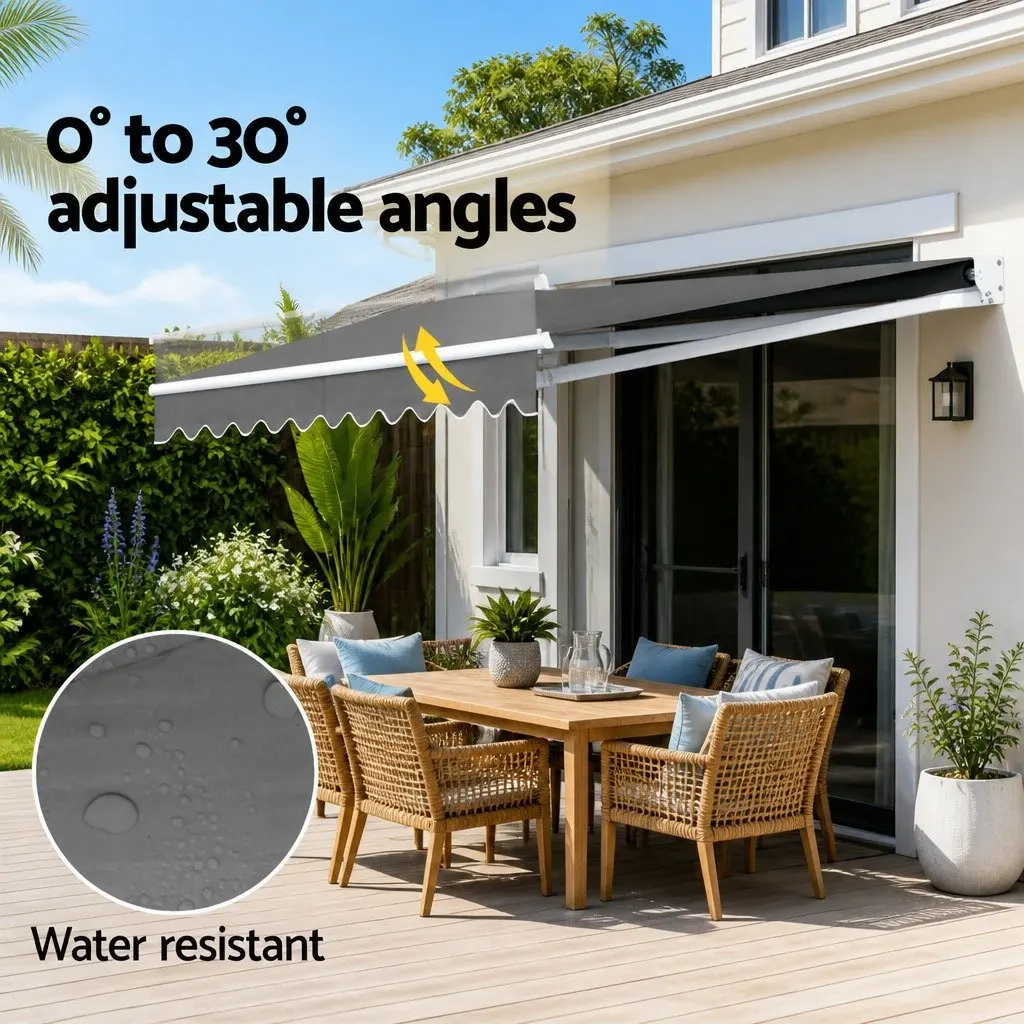 Folding Arm Awning Outdoor Shade 4.5M x 2.5M Grey
