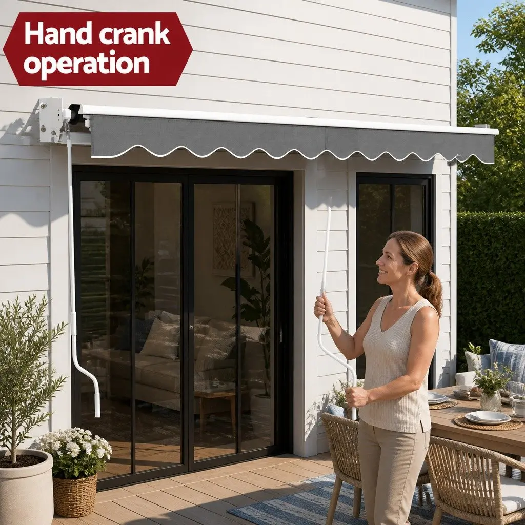 Folding Arm Awning Outdoor Shade 4.5M x 2.5M Grey