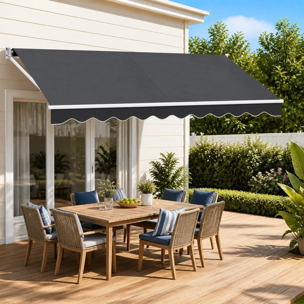 Folding Arm Awning Outdoor Shade 4.5M x 2.5M Grey