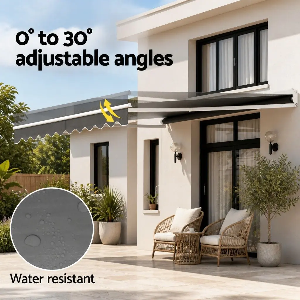 Folding Arm Awning Manual Retractable Sunshade 4.5m x 3m Patio Garden Grey