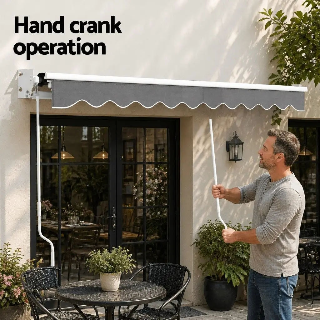 Folding Arm Awning Manual Retractable Sunshade 4.5m x 3m Patio Garden Grey