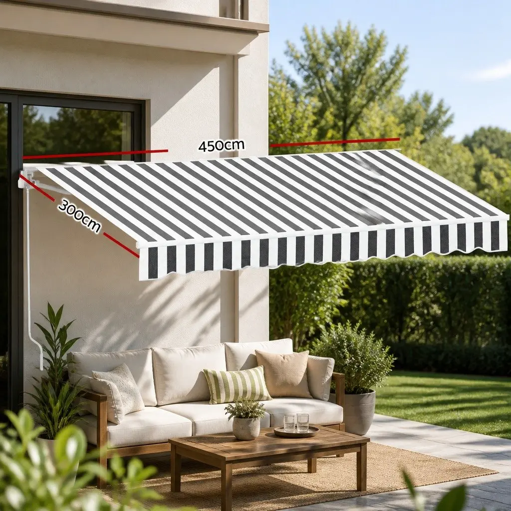 Folding Arm Awning Outdoor Sunshade 4.5M x 3M Grey
