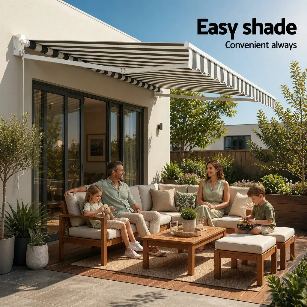 Folding Arm Awning Outdoor Sunshade 4.5M x 3M Grey