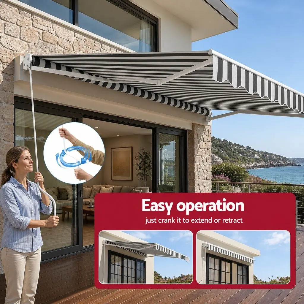 Folding Arm Awning Outdoor Sunshade 4.5M x 3M Grey