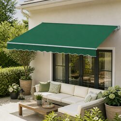 Retractable Folding Arm Awning Manual Hand Crank Sunshade 5m x 3m Dark Green