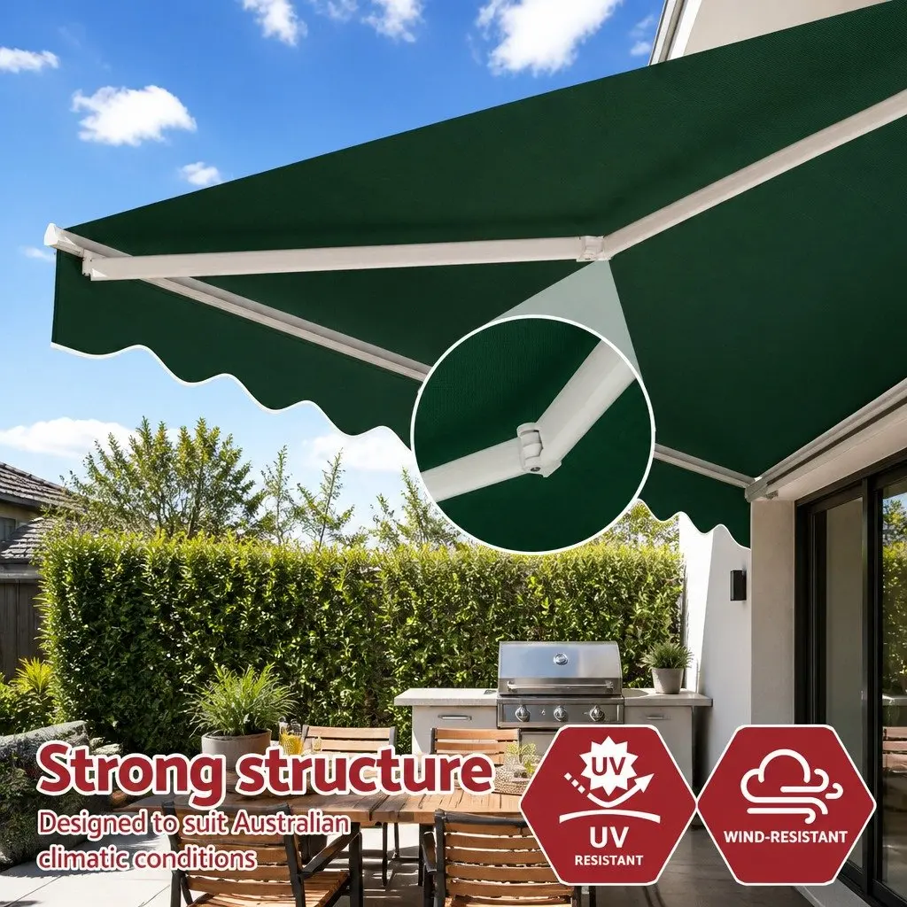 Folding Arm Awning Outdoor Sunshade 5m x 3m Dark Green