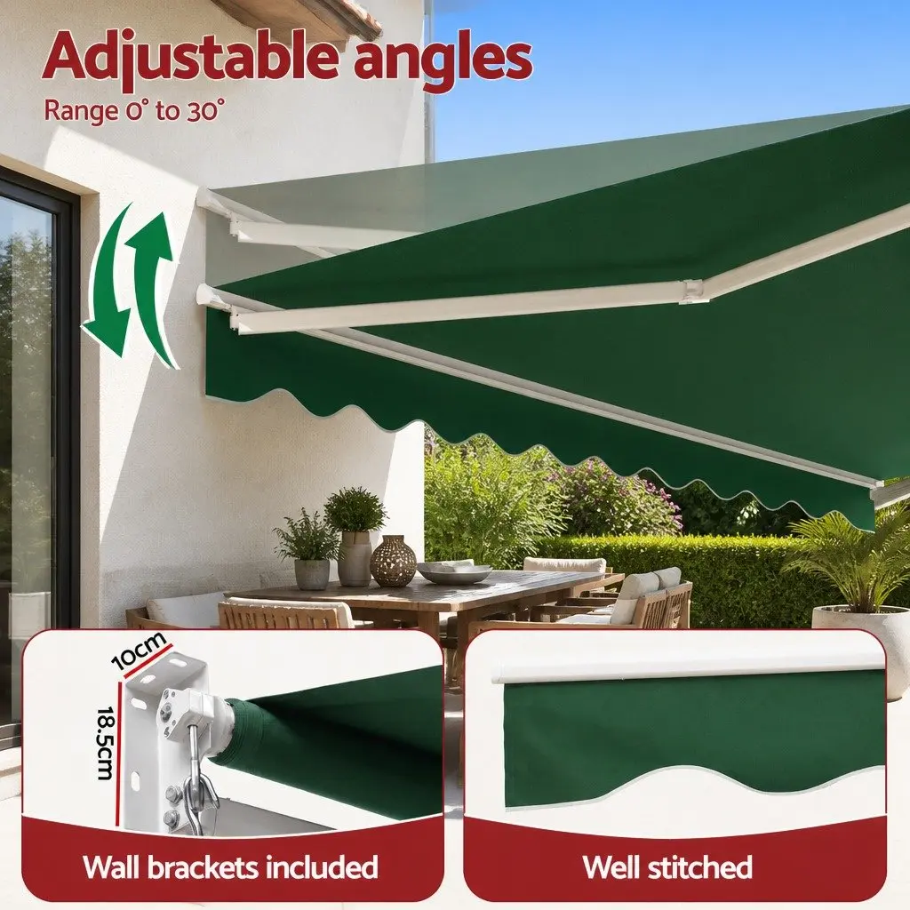 Folding Arm Awning Outdoor Sunshade 5m x 3m Dark Green