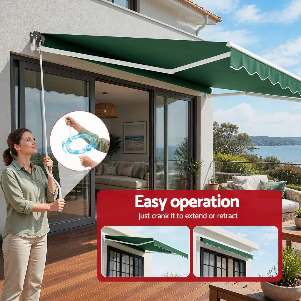 Folding Arm Awning Outdoor Sunshade 5m x 3m Dark Green