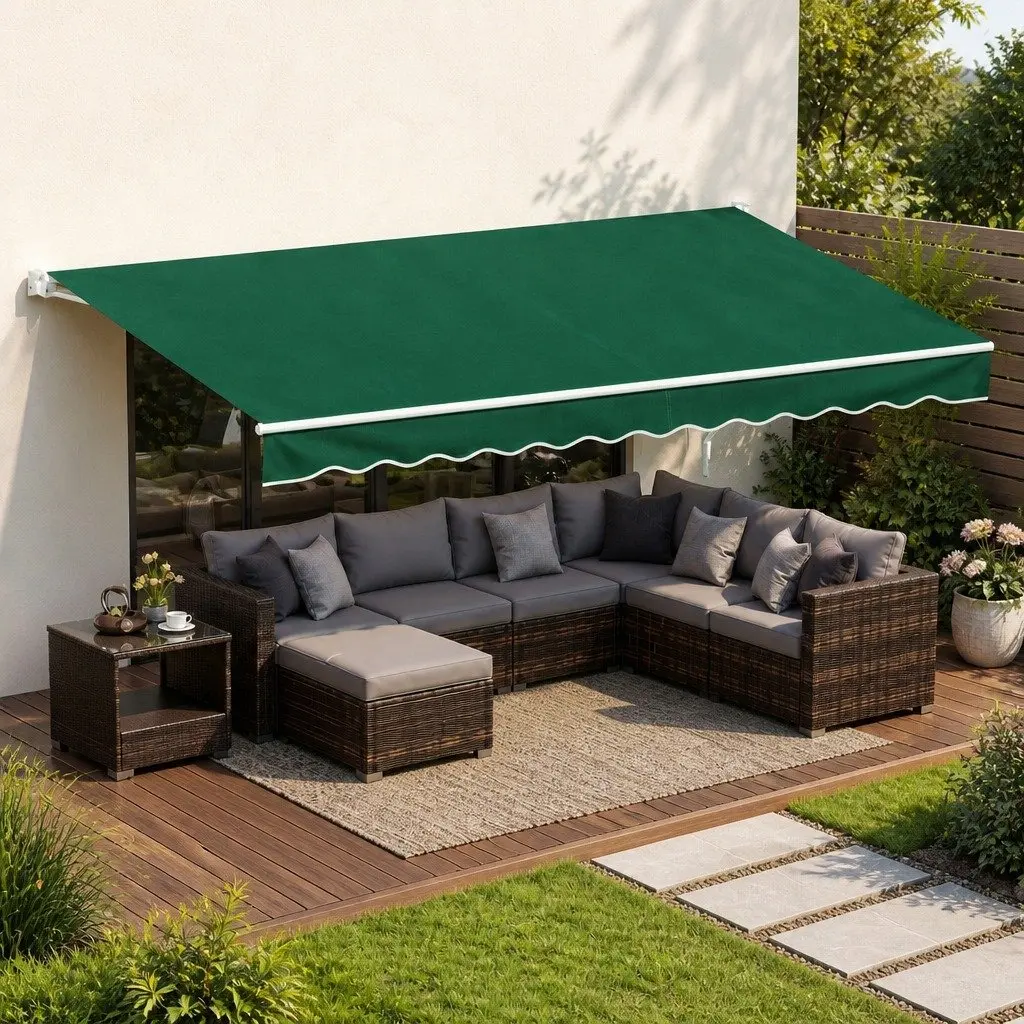 Folding Arm Awning Outdoor Sunshade 5m x 3m Dark Green