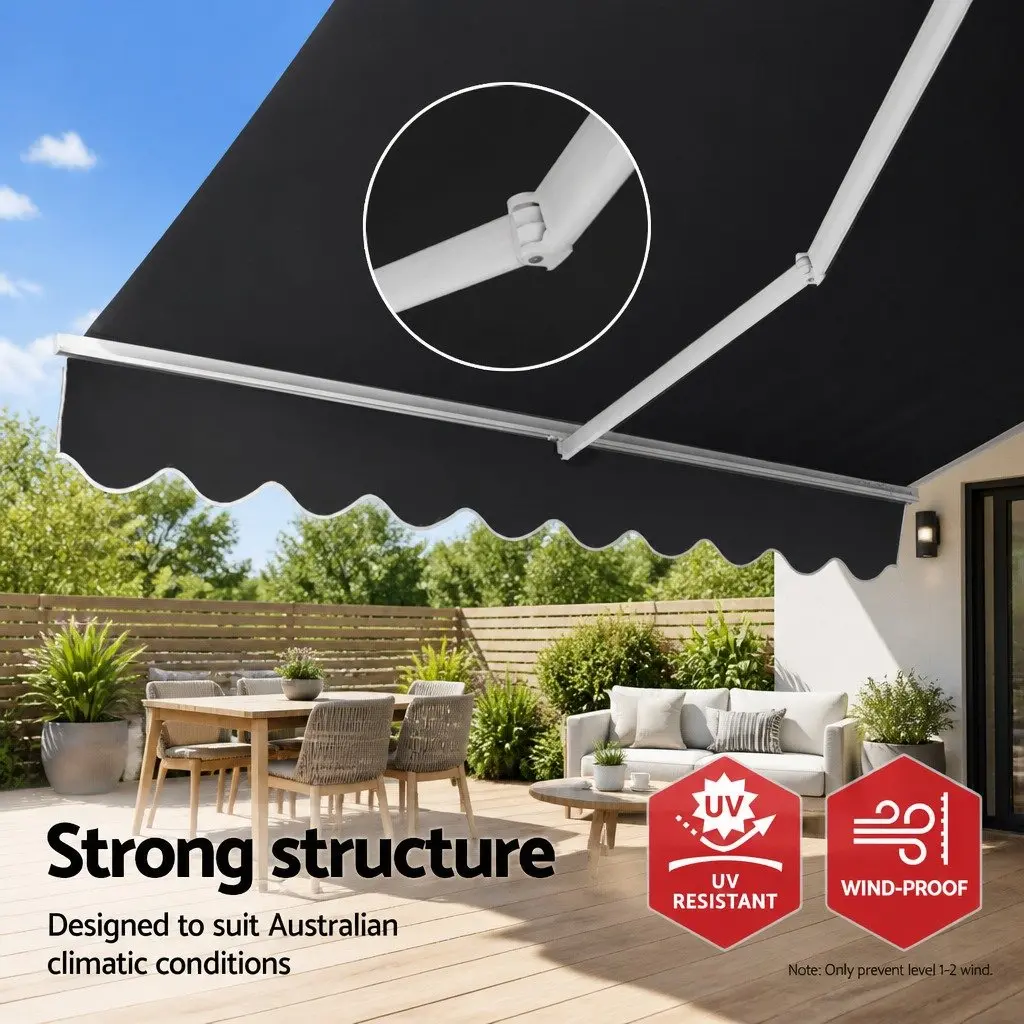 Folding Arm Awning Manual Retractable Sunshade Patio Garden Shade 5m x 3m Grey