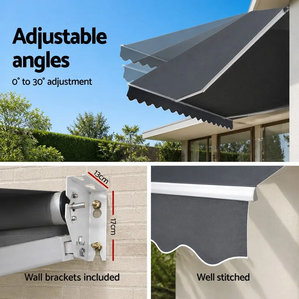 Folding Arm Awning Manual Retractable Sunshade Patio Garden Shade 5m x 3m Grey