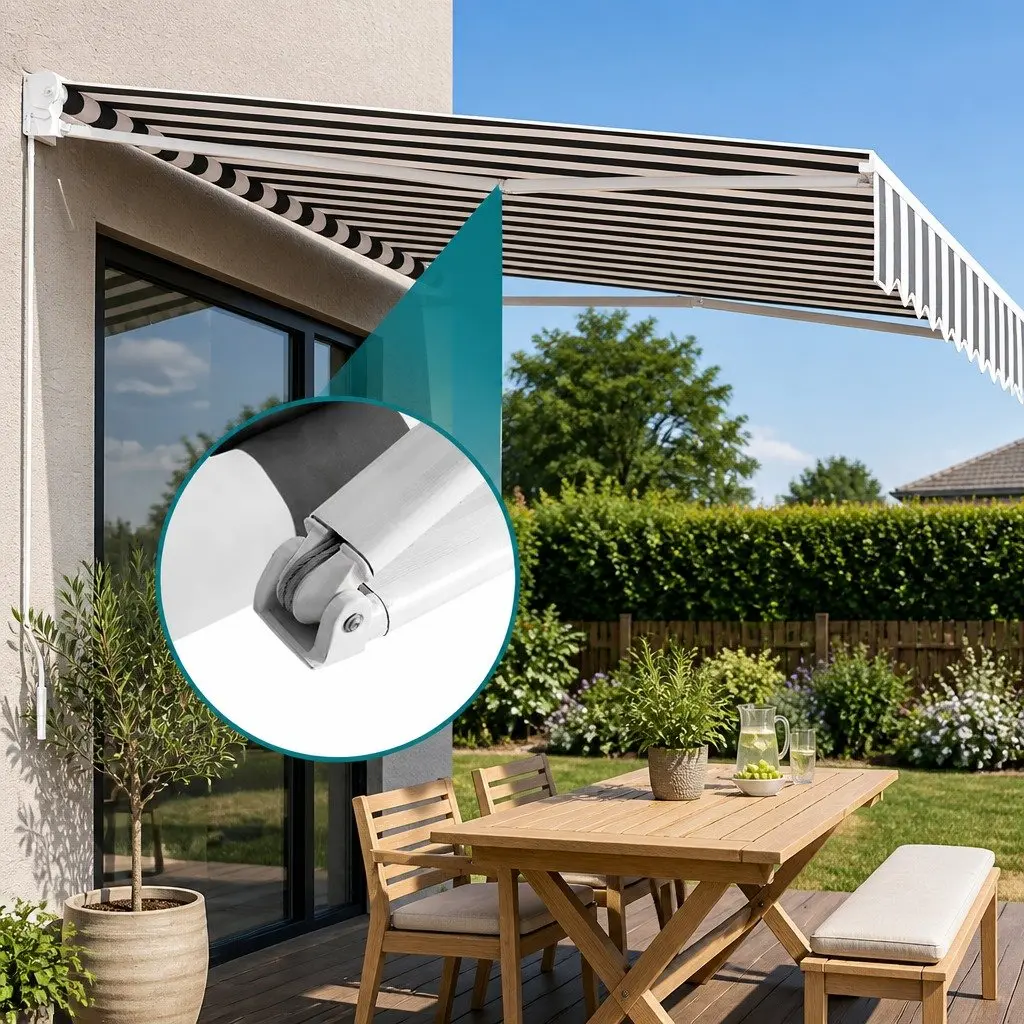 Folding Arm Awning for Patio Garden 5m x 3m Grey White