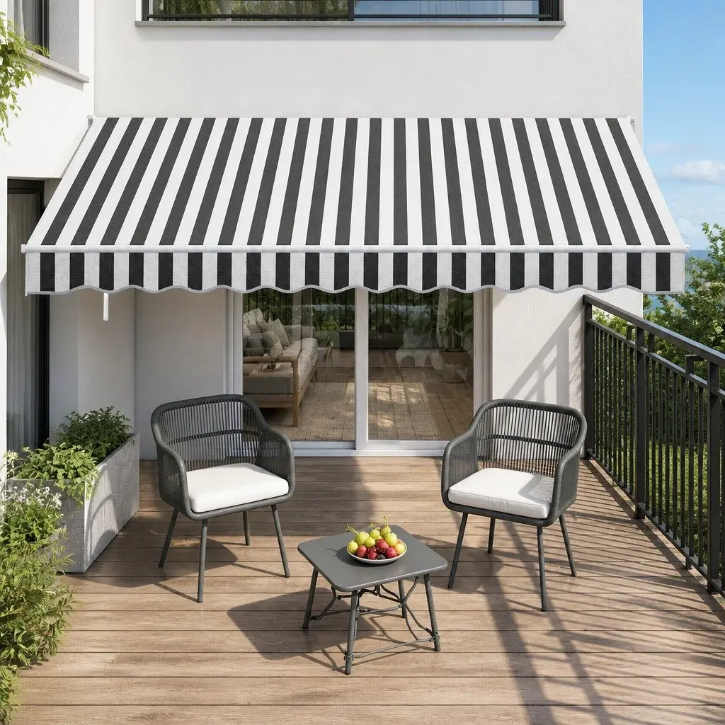 Folding Arm Awning for Patio Garden 5m x 3m Grey White