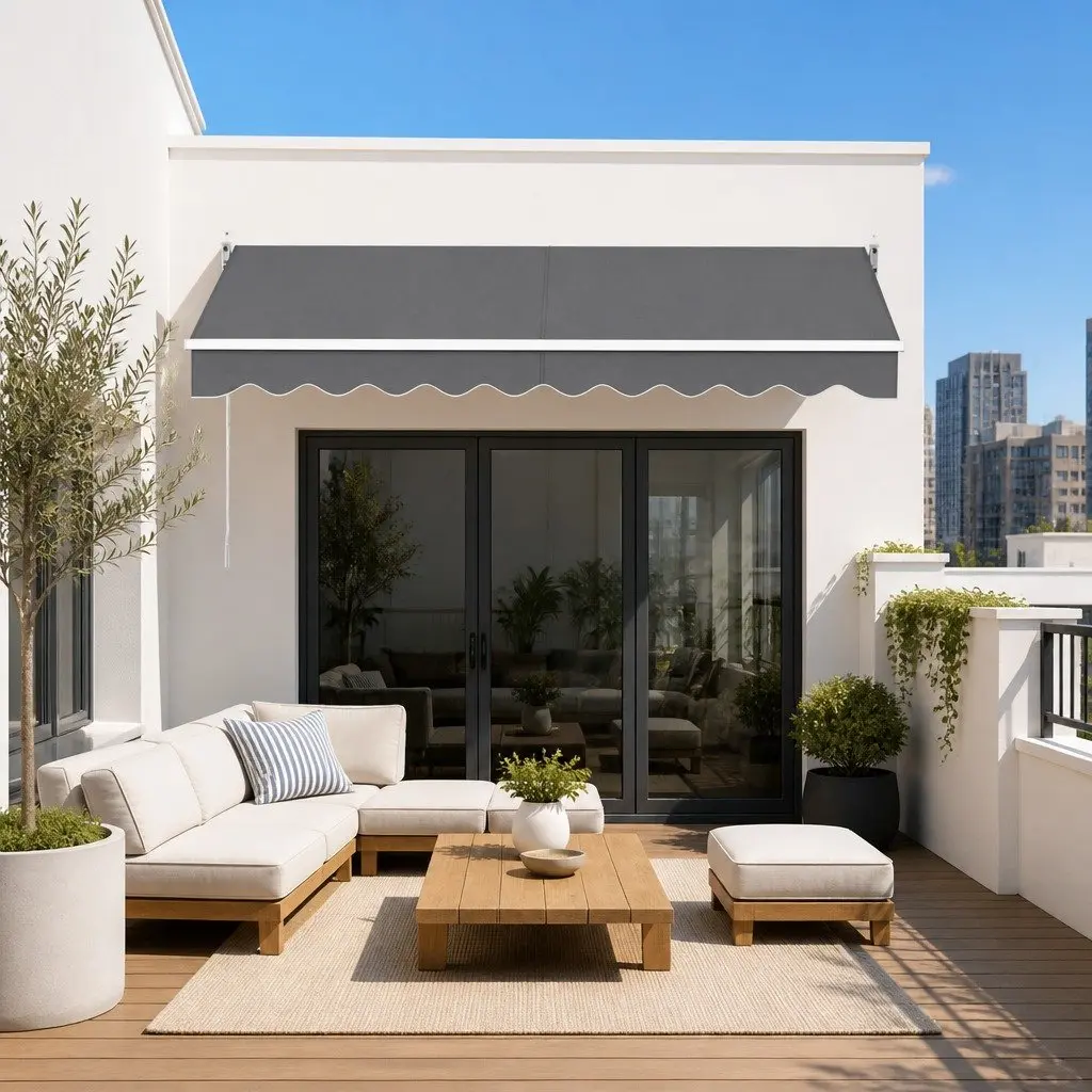 Motorised Retractable Folding Arm Awning Outdoor 3M x 2M Grey