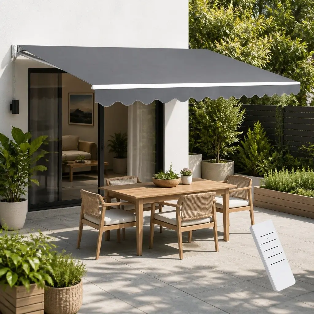 Retractable Folding Arm Motorised Awning Sunshade 4m x 2.5m Patio Garden Shade
