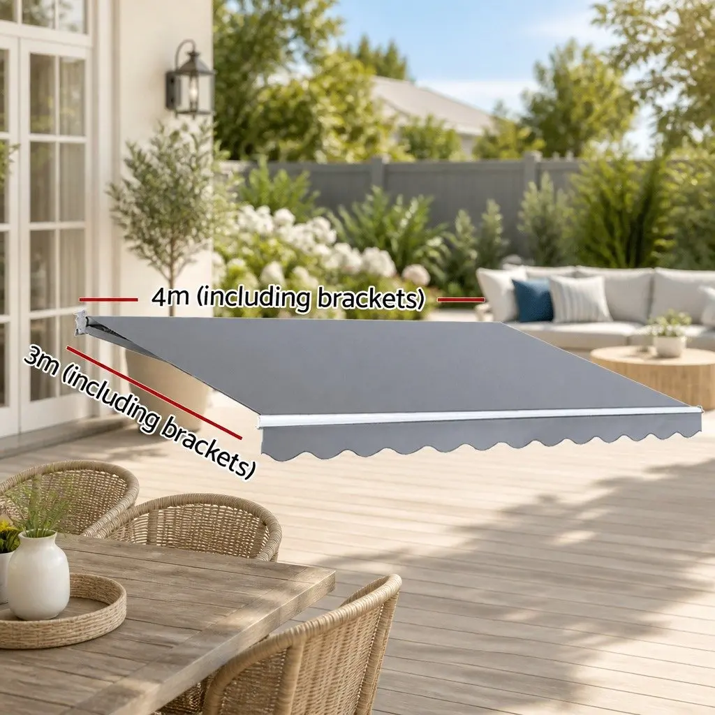 Motorised Retractable Folding Arm Awning for Patio Garden 4M x 3M Sunshade