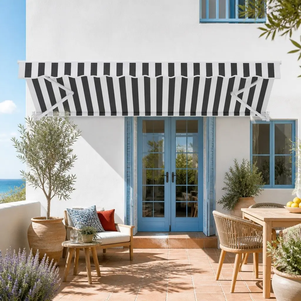 Retractable Folding Arm Awning Motorised Sunshade 5M x 3M Patio Garden Shade