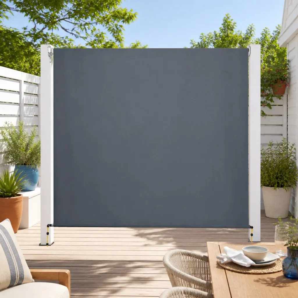 Retractable Outdoor Awning Blinds 2.7M x 2.5M Roll Down Canopy Window Shade Grey