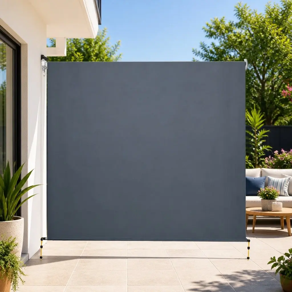 Outdoor Retractable Awning Blind 3M x 2.5M Roll Down Canopy Window Shade Grey