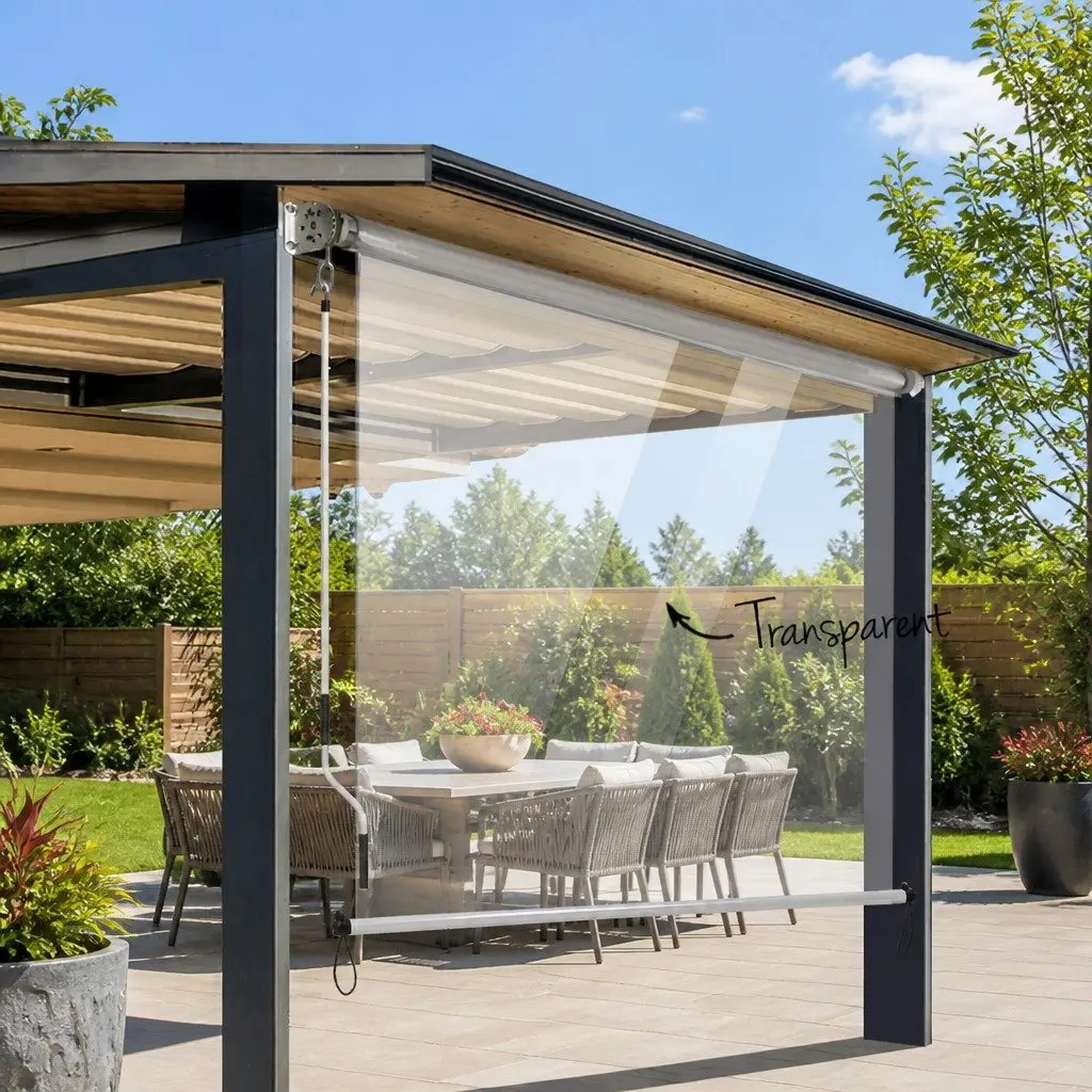 Retractable Outdoor Awning Roll Down Blinds Screen Patio Shade Hand Crank