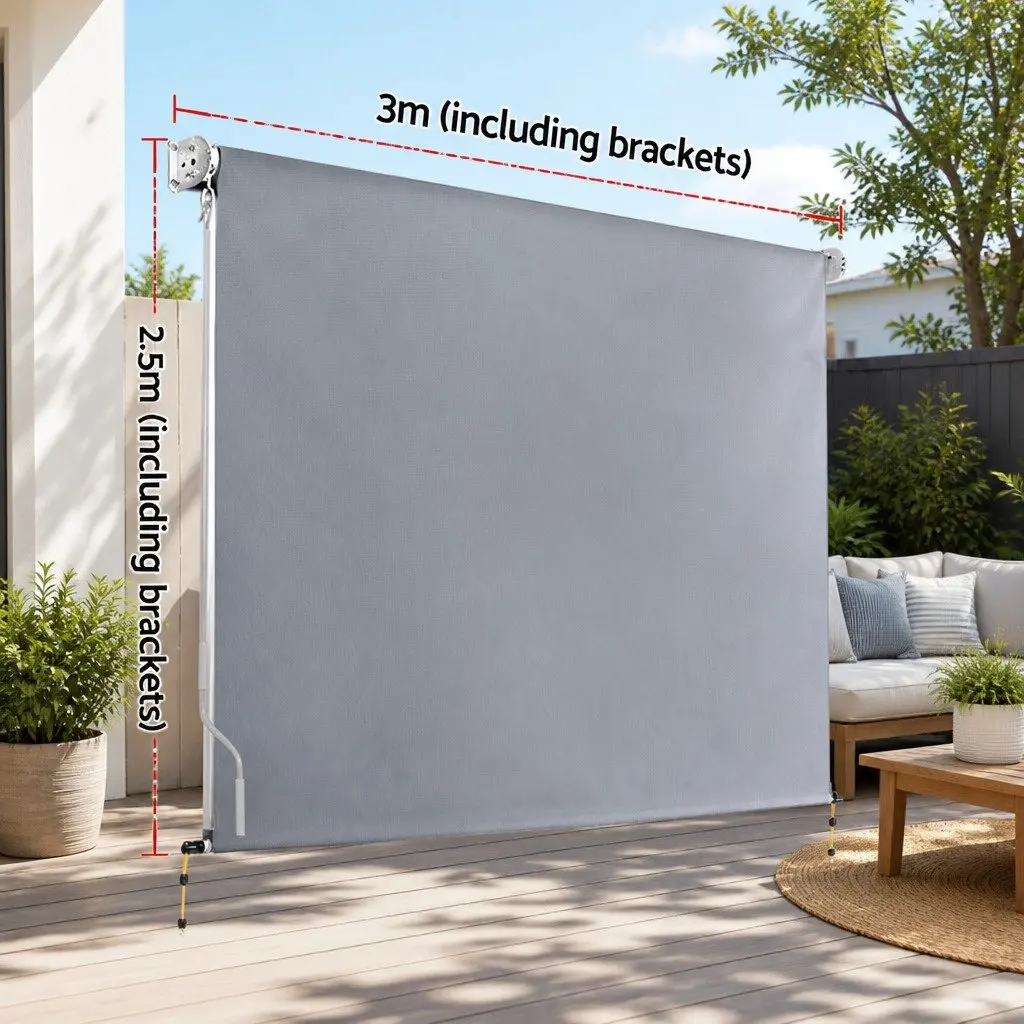 Retractable Screen Awning Outdoor Use 3m x 2.5m Grey