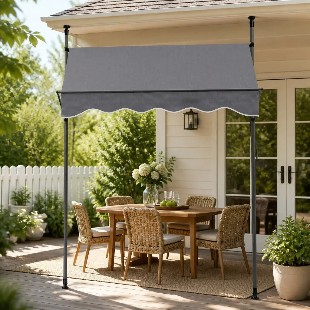 Retractable Awning for Window and Door Outdoor Shade Grey 2X1.8M with Steel Frame and Polyester Fabric