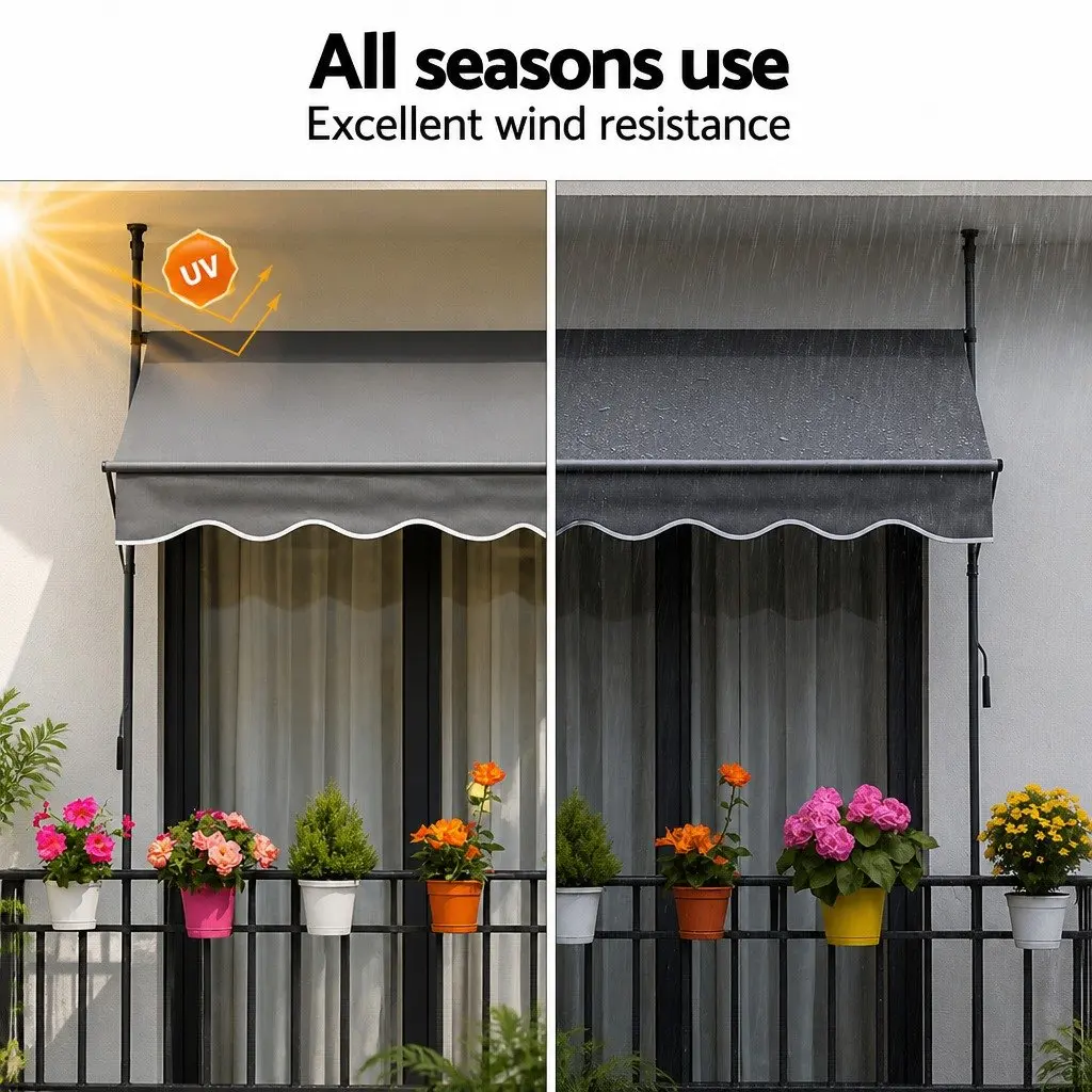 Retractable Awning for Window and Door Outdoor Shade Grey 2X1.8M with Steel Frame and Polyester Fabric