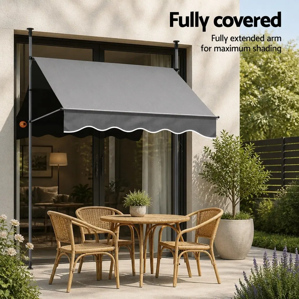 Retractable Awning for Window and Door Outdoor Shade Grey 2X1.8M with Steel Frame and Polyester Fabric
