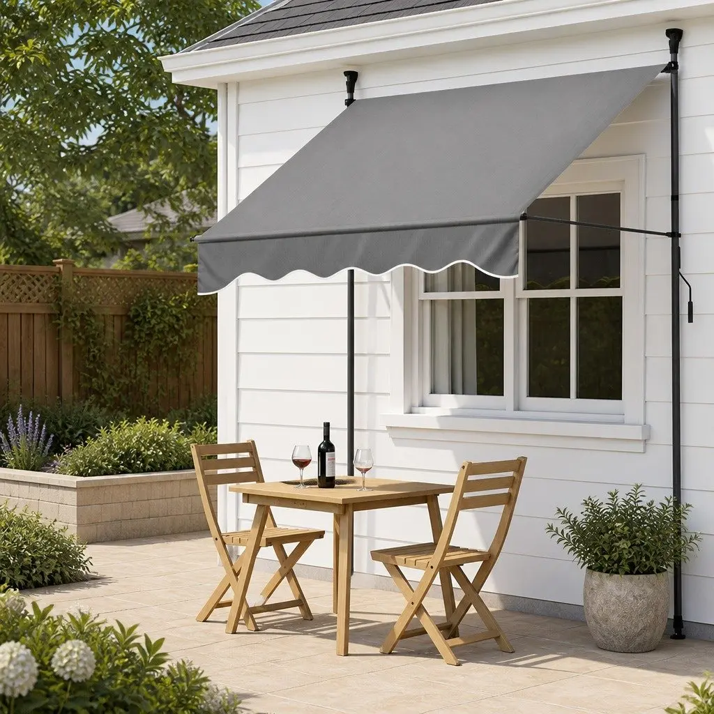 Retractable Awning for Window and Door Outdoor Shade Grey 2X1.8M with Steel Frame and Polyester Fabric
