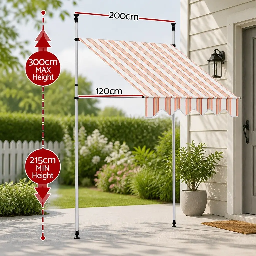 Retractable Awning Outdoor Shade 2x1.8m Durable Steel Frame Polyester Canopy
