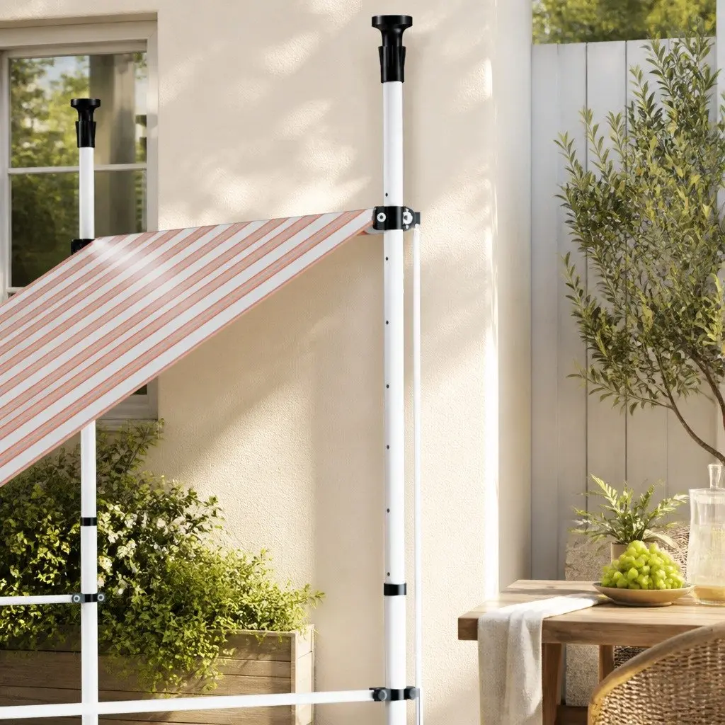 Retractable Awning Outdoor Shade 2x1.8m Durable Steel Frame Polyester Canopy