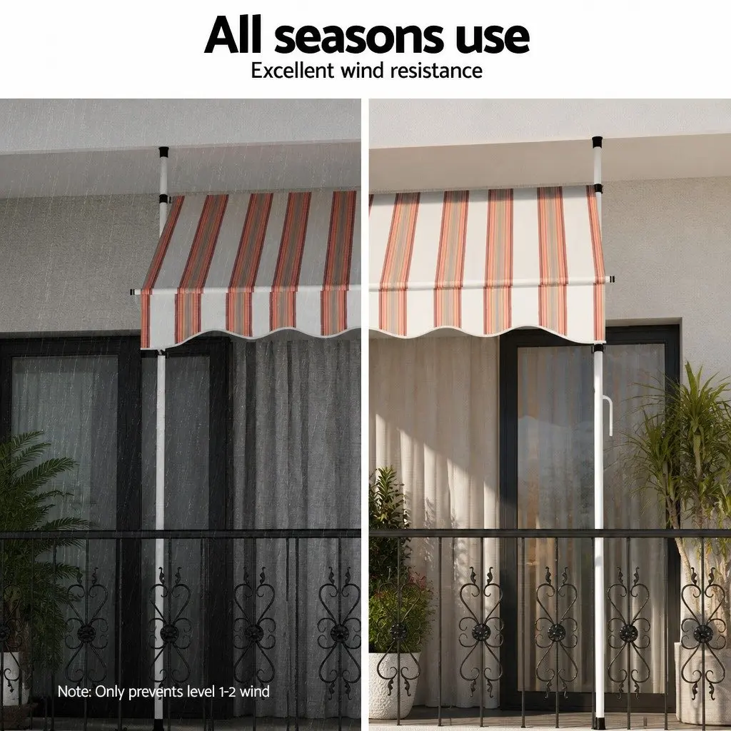 Retractable Awning Outdoor Shade 2x1.8m Durable Steel Frame Polyester Canopy