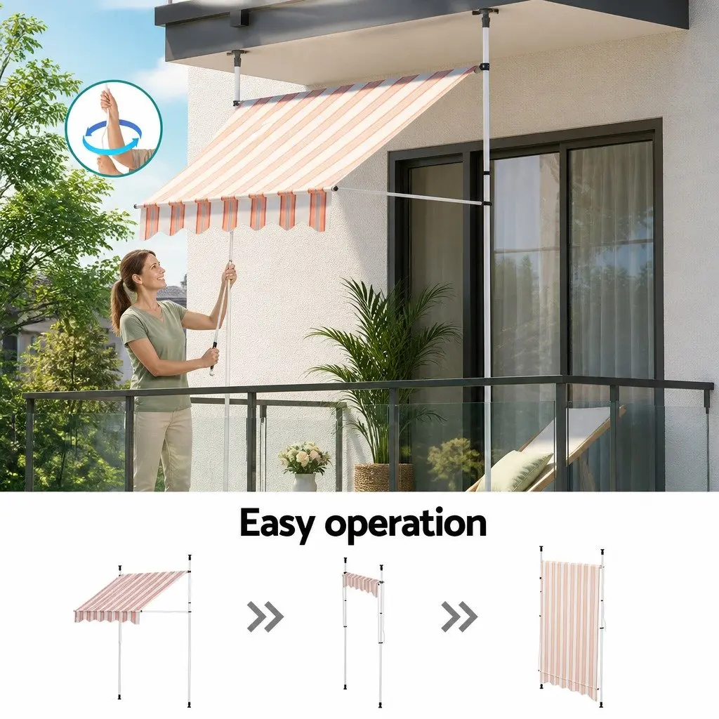 Retractable Awning Outdoor Shade 2x1.8m Durable Steel Frame Polyester Canopy