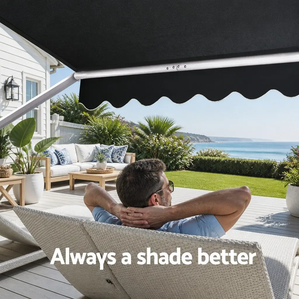 Retractable Awning for Outdoors 1.5m x 2.1m Grey Shade Aluminum Frame Polyester Fabric