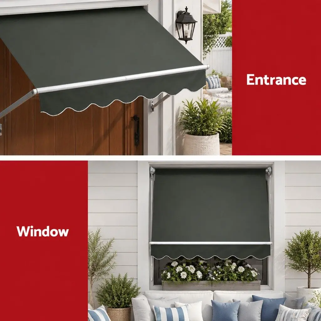 Retractable Awning for Outdoors 1.5m x 2.1m Grey Shade Aluminum Frame Polyester Fabric