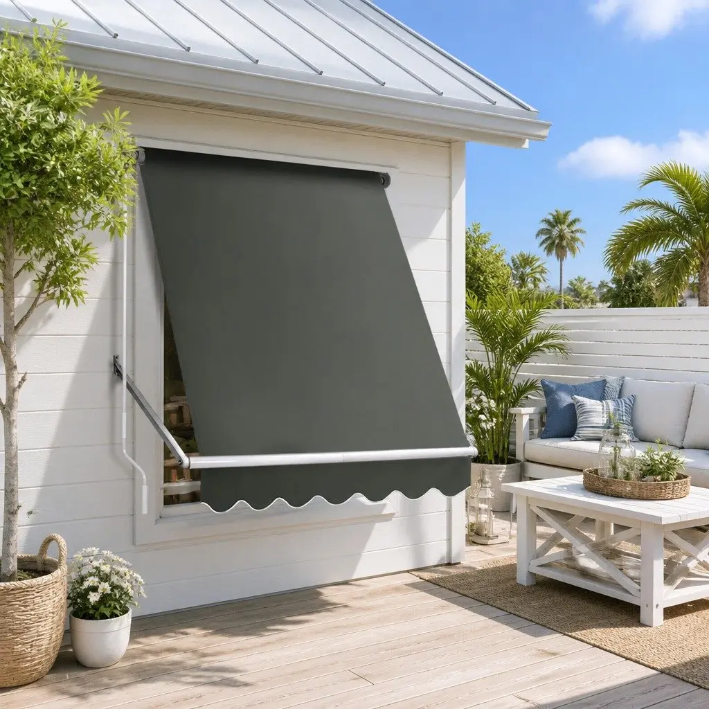 Retractable Awning for Outdoors 1.5m x 2.1m Grey Shade Aluminum Frame Polyester Fabric