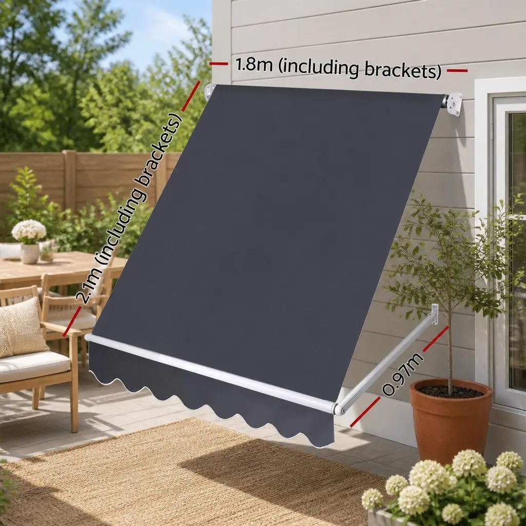 Retractable Pivot Arm Awning Outdoor Use 1.8x2.1m Grey