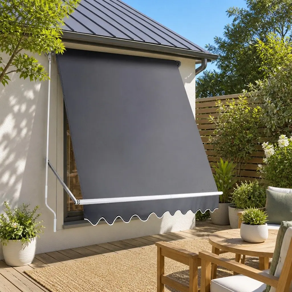 Retractable Pivot Arm Awning Outdoor Use 1.8x2.1m Grey