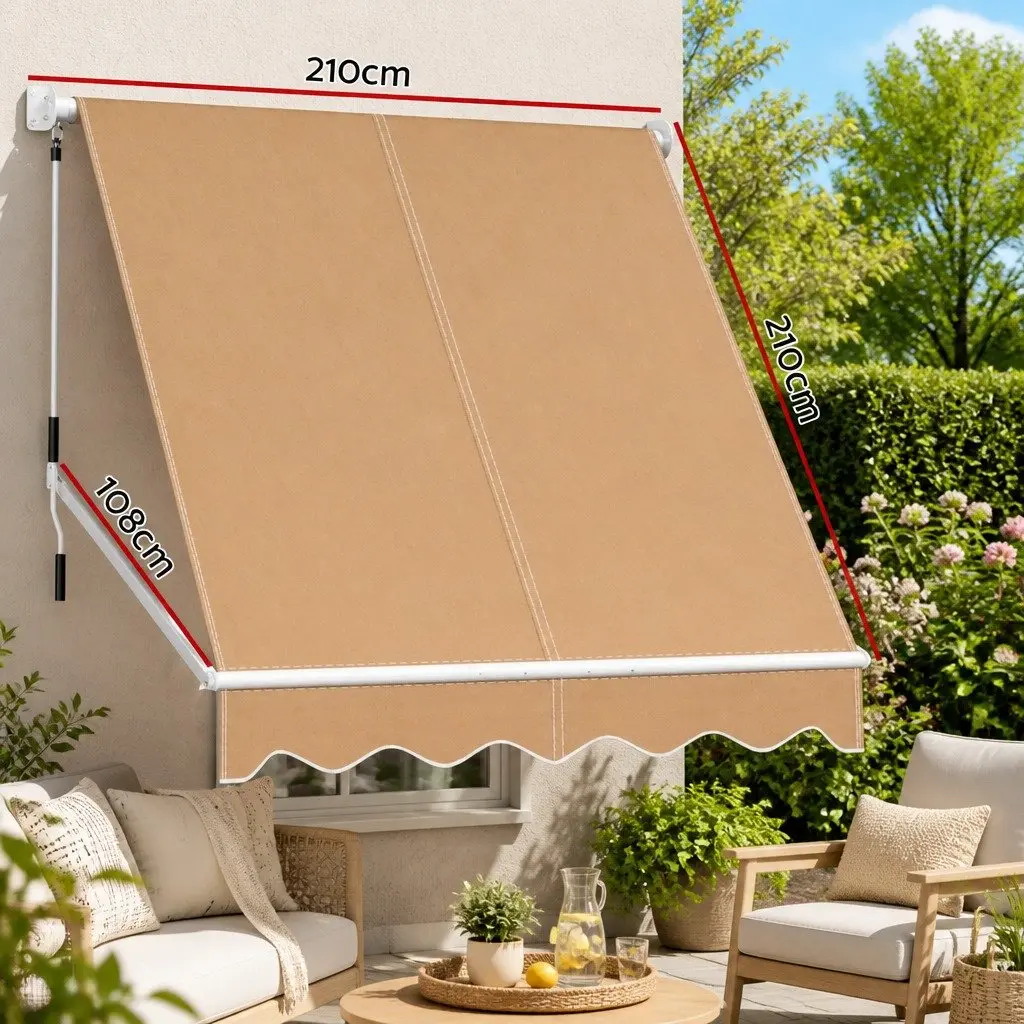 Retractable Pivot Arm Window Awning Outdoor Canopy Shade 2.1 x 2.1M Beige