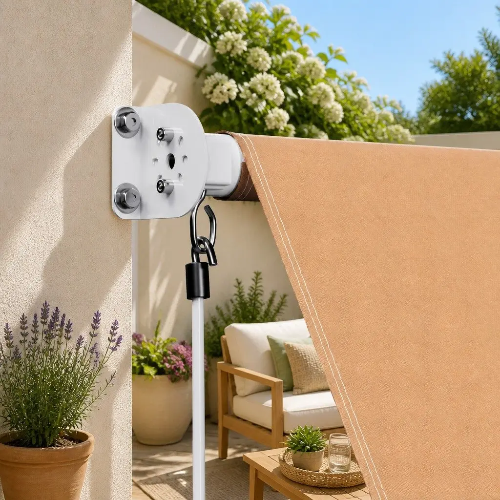 Retractable Pivot Arm Window Awning Outdoor Canopy Shade 2.1 x 2.1M Beige