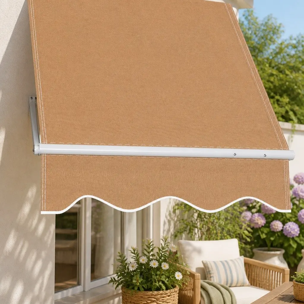 Retractable Pivot Arm Window Awning Outdoor Canopy Shade 2.1 x 2.1M Beige