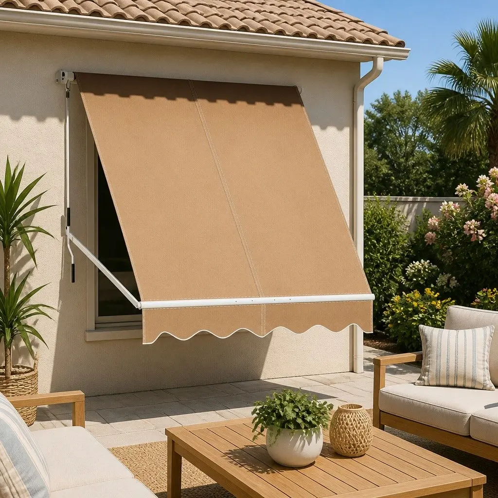Retractable Pivot Arm Window Awning Outdoor Canopy Shade 2.1 x 2.1M Beige