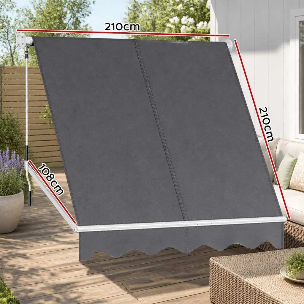 Retractable Pivot Arm Awning Outdoor Shade 2.1X2.1M Grey