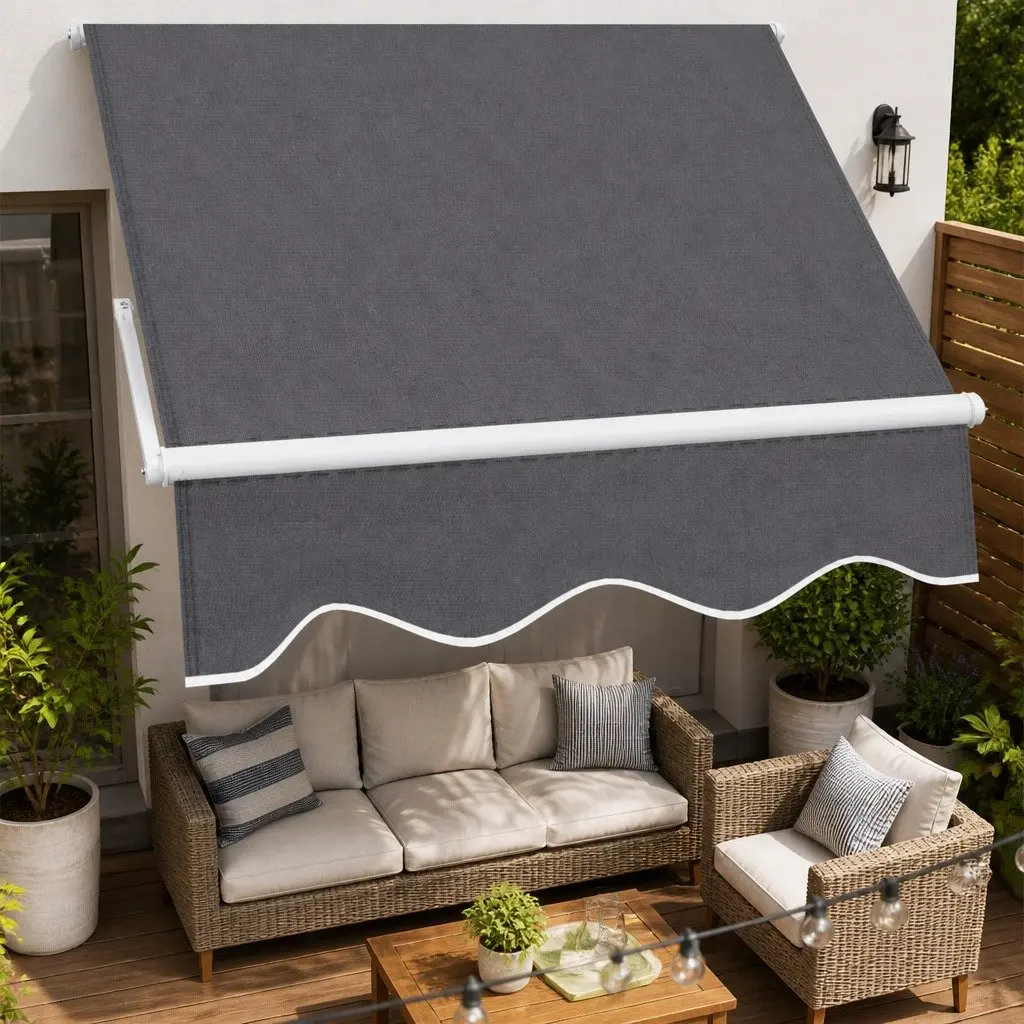 Retractable Pivot Arm Awning Outdoor Shade 2.1X2.1M Grey