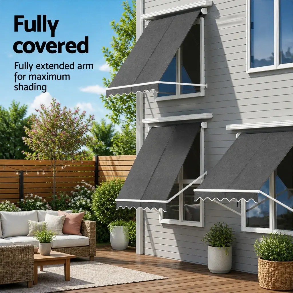 Retractable Pivot Arm Awning Outdoor Shade 2.1X2.1M Grey