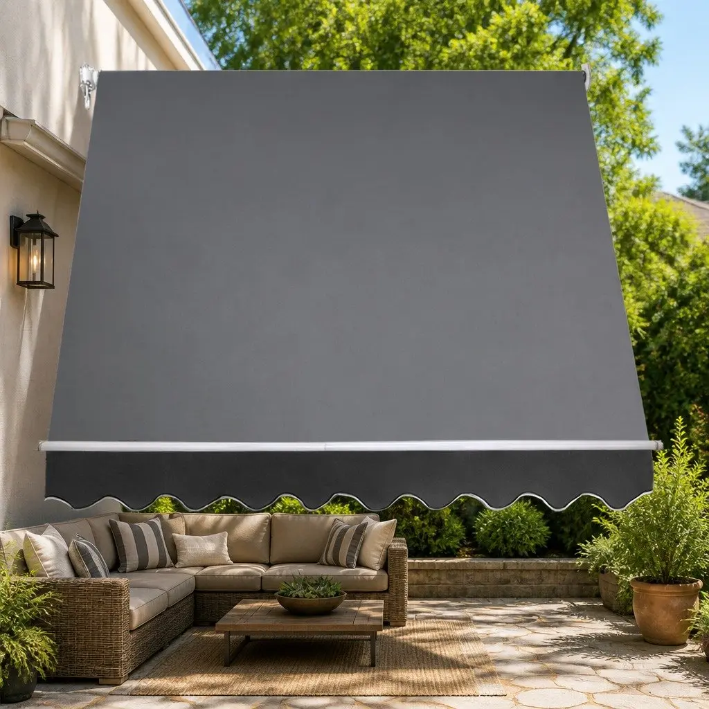 Retractable Pivot Arm Awning Outdoor Patio Shade 2.4M x 2.1M Grey