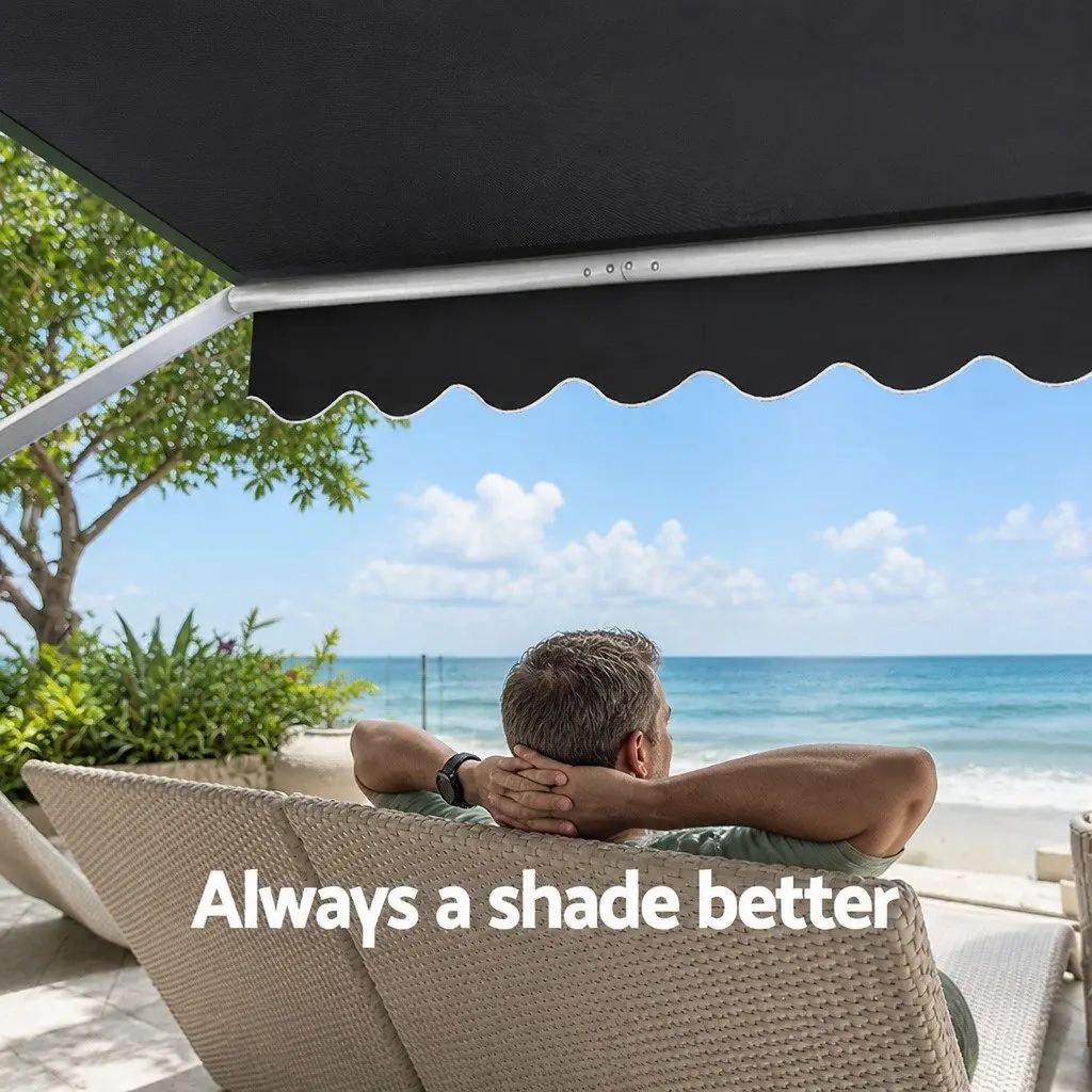 Retractable Pivot Arm Awning Outdoor Patio Shade 2.4M x 2.1M Grey