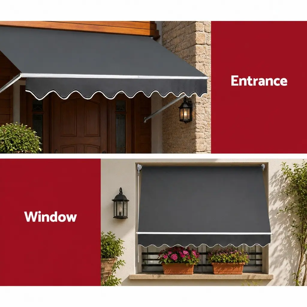Retractable Pivot Arm Awning Outdoor Patio Shade 2.4M x 2.1M Grey